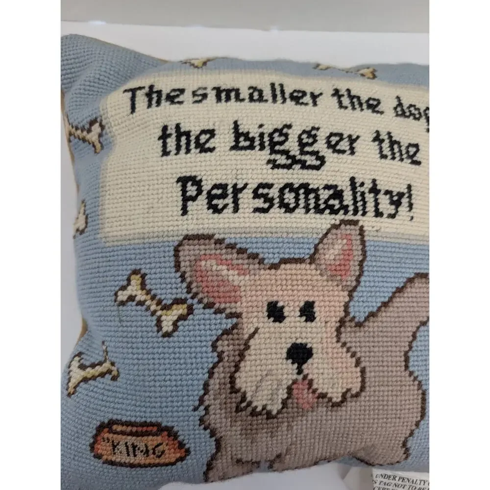Linda Grayson Needlepoint Pillow The Smaller The Dog The Bigger The Personality